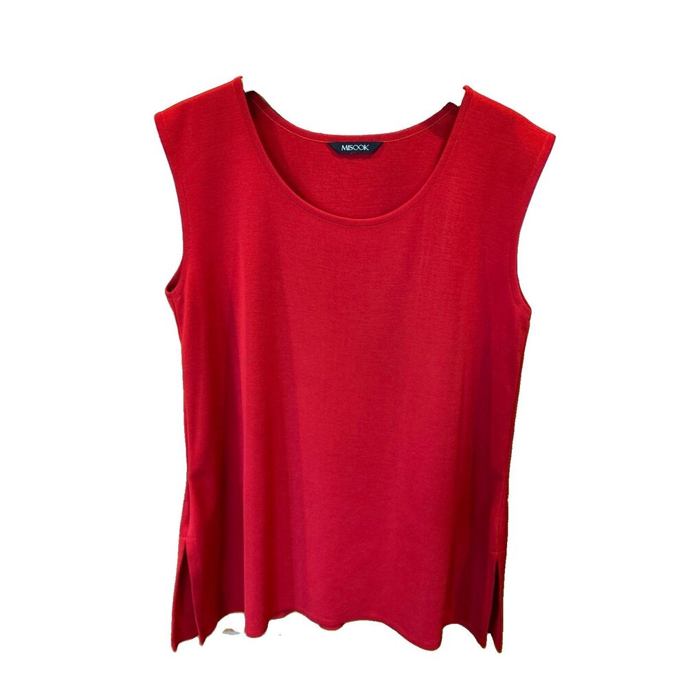 $168 Misook Red Signature Knit Tunic Tank Top Sz Large Quiet Luxury Career *Note